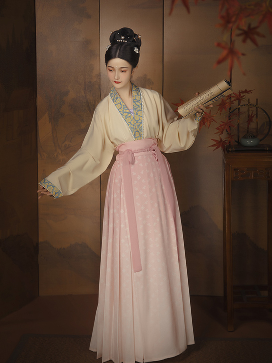 柒邑原创汉服女宋制三件套【海棠落】齐腰褶裙...