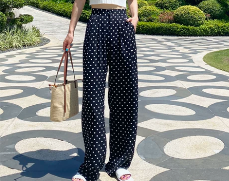 ?豹纹炒面 夏季波点阔腿裤薄款长裤女高腰显...