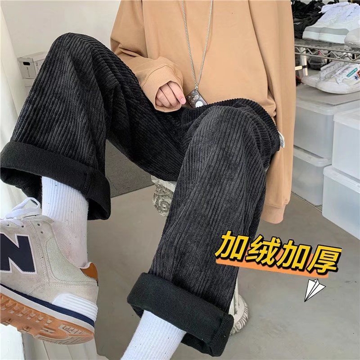 灯芯绒男裤秋冬款直筒宽松阔腿加绒裤子男in...