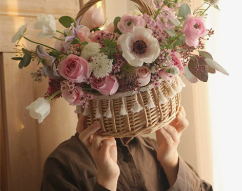 花篮鲜花藤编小花篮编织篮手提干花插花野餐草...