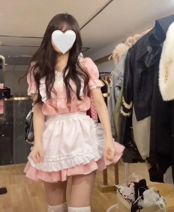 抖音潮汕小丸子同款粉色经典女仆装lolit...