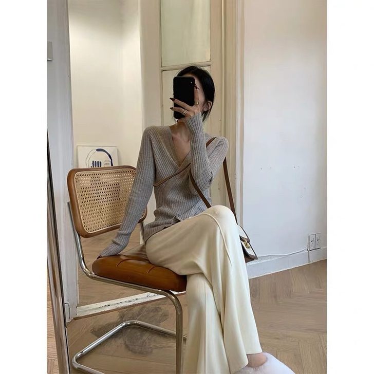 张公子studio高腰垂感针织拖地裤宽松显...