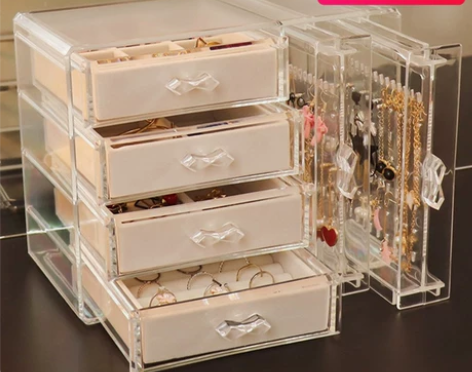 首饰收纳盒桌面耳环耳钉项链整理挂架梳妆台透...