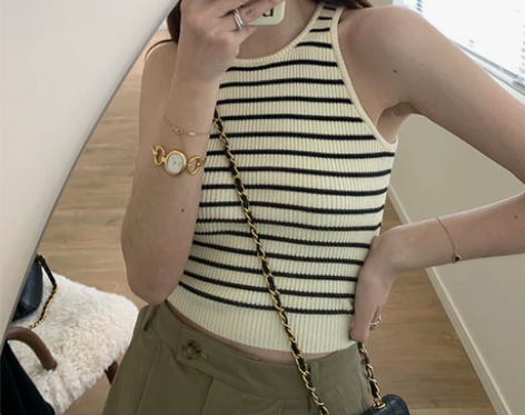 条纹针织吊带背心女内搭设计感小众外穿修身短...