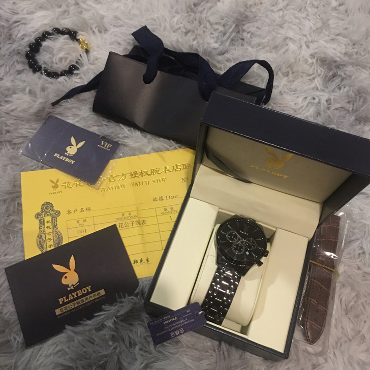 全新花花公子全黑带手表  未穿戴 保护膜未...