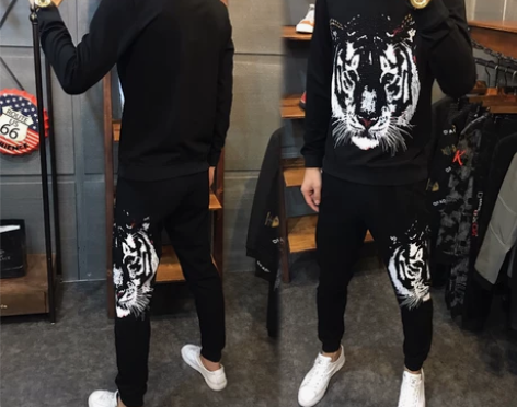 男士长袖T恤秋装休闲运动套装韩版潮流新款精...