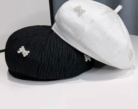 小众气质珍珠贝雷帽女日系小清新画家帽英伦复...
