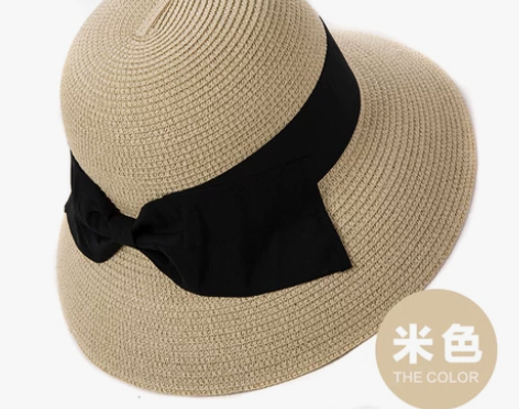 帽子女夏天韩版草帽女可折叠蝴蝶结遮阳帽防晒...