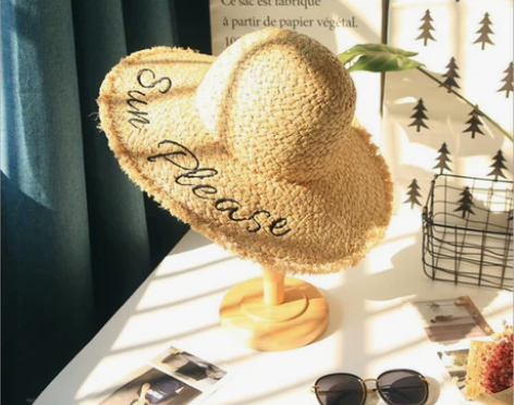 拉菲草帽女夏天海边度假防晒遮阳帽字母大帽檐...