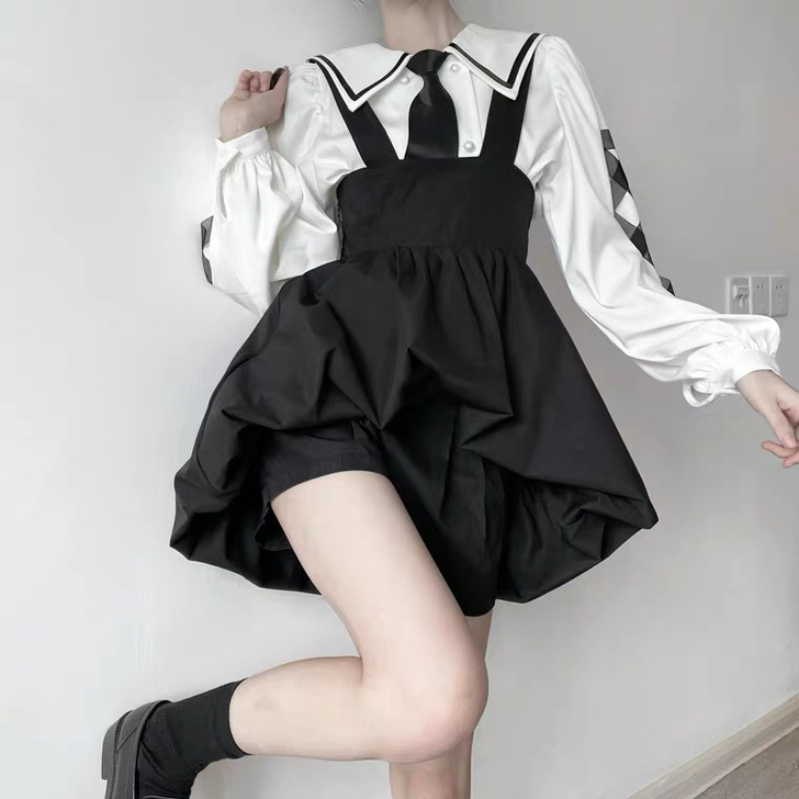 pinksavior【蓬蓬主义】黑白绑带衬...