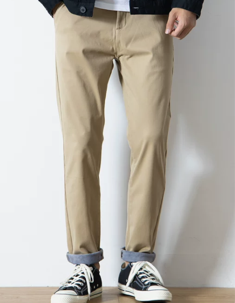 2022秋冬新款卡其色休闲裤男直筒宽松纯棉...