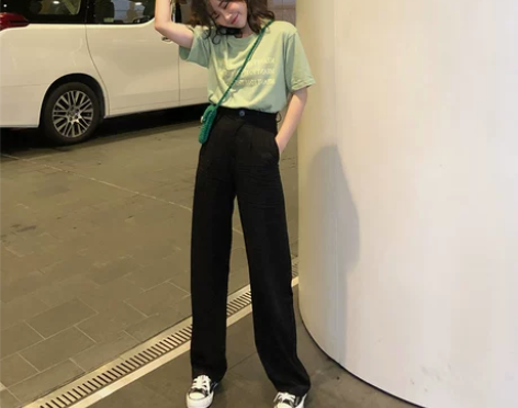 林诗琦 2019新款韩版黑色垂感阔腿裤直筒...