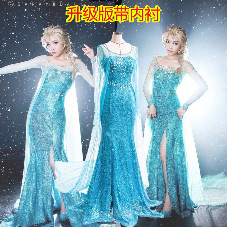 冰雪奇缘艾莎公主连衣裙大人成人衣服爱莎安娜...