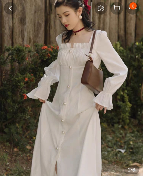 法式初恋长裙温柔风仙女裙气质白色连衣裙春秋...