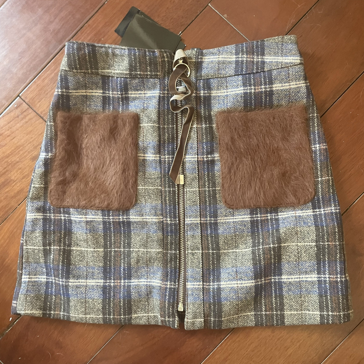 日系女孩 秋冬复古英伦学院风棕色卡其格纹毛...