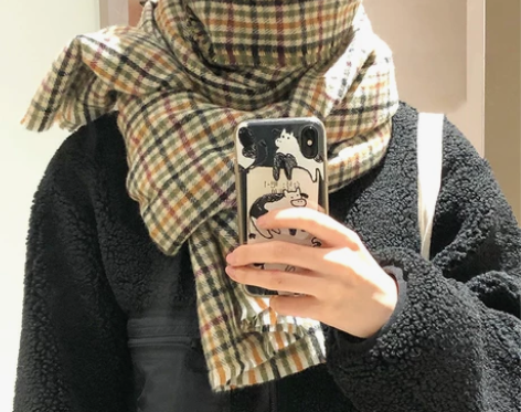 2021新款复古格子仿羊绒围巾披肩两用女秋...