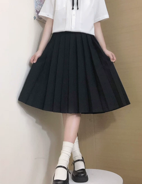 烈富原创纯色jk裙制服短裙黑色绀色学院风基...