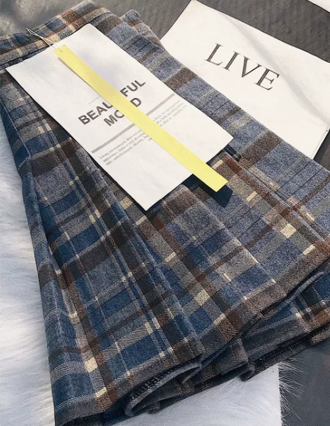 百褶裙短裙毛呢格子半身裙 格子百褶裙 格子...