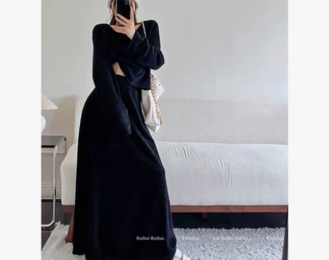 一套复古韩版秋季高腰宽松半身裙小众女a字裙...