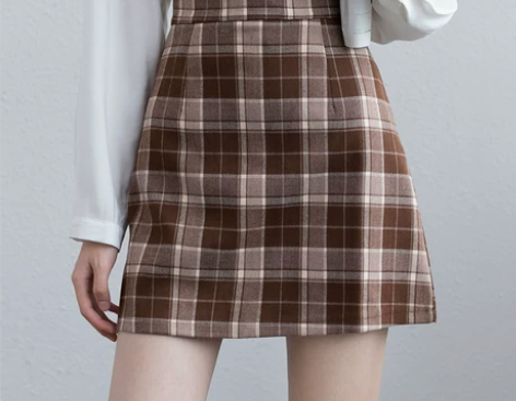 EGGKA复古格子半身裙女高腰显瘦A字裙短...