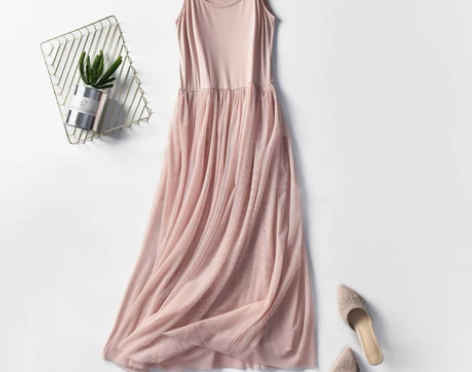 春季韩版莫代尔双层网纱连衣裙大码宽松吊带打...