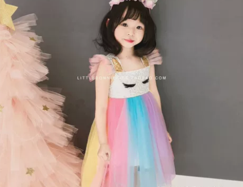 儿童生日礼裙｜夏季新款｜女童彩虹飞袖甜美可...