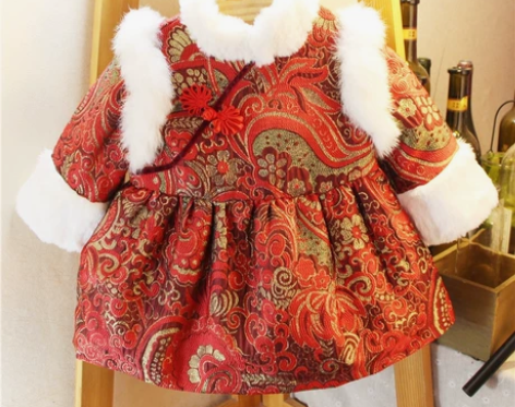 专柜代购女童冬装旗袍裙 1-3岁宝宝周岁礼...