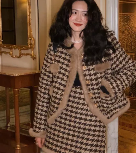 小香风套装裙女冬季名媛洋气港风复古chic...