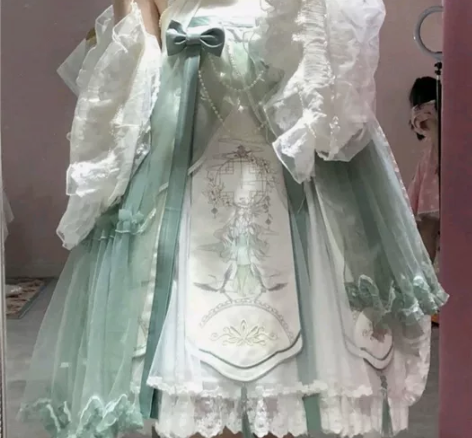 艾诺黛正品Lolita遥师 若草色背带裙+...