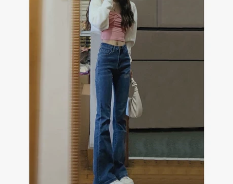高腰显瘦马蹄裤牛仔裤女秋装百搭新款阔腿裤微...