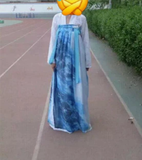 汉服女齐胸襦裙水墨蓝色 高中时期入的  就...