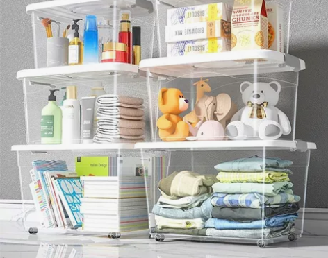 全新家居透明加厚塑料收纳箱大号中号小号装衣...