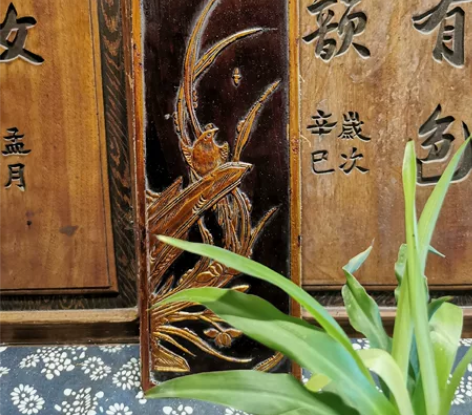 鸟浴峭壁木雕花板老物件民宿客栈茶馆装饰 感...