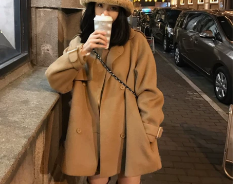 famous 冬季新品 德鲁纳酒店洋气驼色...