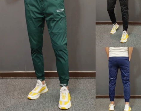 夏季薄款冰丝小脚裤男透气速干空调裤休闲印花...