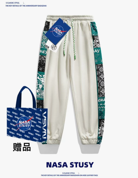 运动裤NASA官方秋冬男生宽松九分裤百搭运...