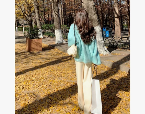 莫欣欣白色针织阔腿裤女秋冬高腰垂感休闲针织...