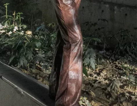 千禧曼波 薄款麂皮绒烫黑做旧复古喇叭裤辣妹...