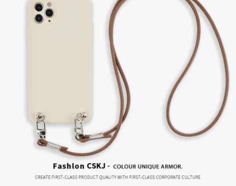 原创iPhone12手机壳牛皮挂绳斜跨适用...