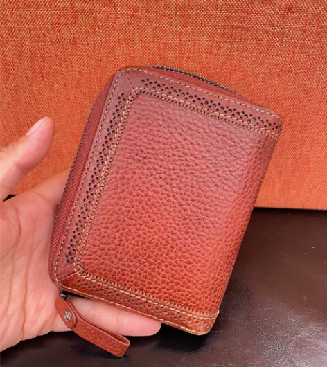 个人闲置  短款钱包新款真皮拉链复古植鞣牛...