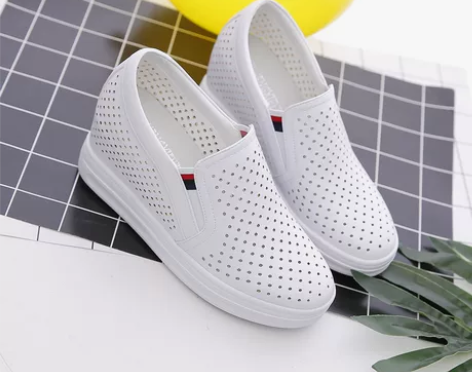 内增高鞋 内增高小白鞋女鞋真皮夏季镂空透气...