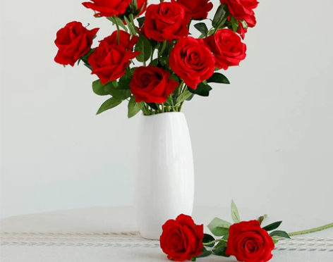 仿真玫瑰花客厅装饰电视柜插花摆设绢花单支塑...