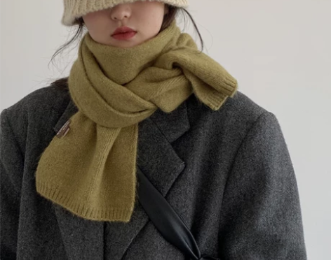 含羊毛纯色针织围巾女2021冬季新款仿羊绒...