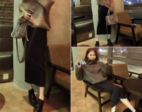 ?秋冬新款韩版中长款半身裙子后开叉高腰一步...