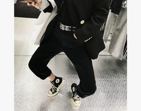 vcruan阿希哥 百搭黑色裤子女简约直筒...