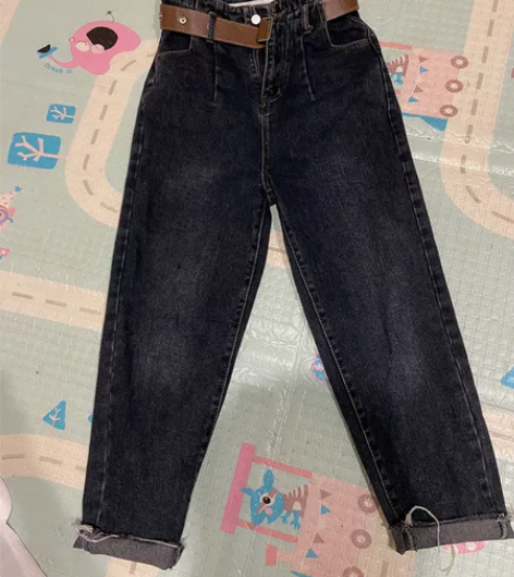 高腰老爹牛仔裤。 特别显瘦显腿长  蓝灰色...