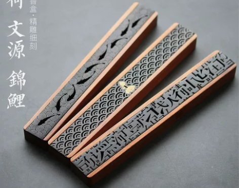 仿古个性实木质镂空线香盒便携卧香炉檀香盒子...