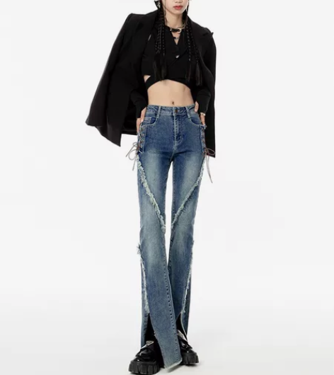 【有实拍】BRN复古高腰牛仔裤女微喇202...