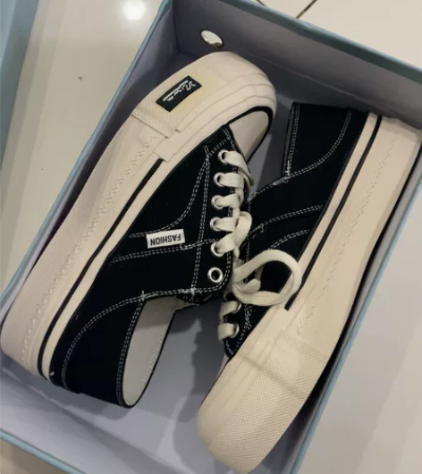 黑色37码松糕厚底帆布鞋一脚蹬低帮帆布鞋 ...