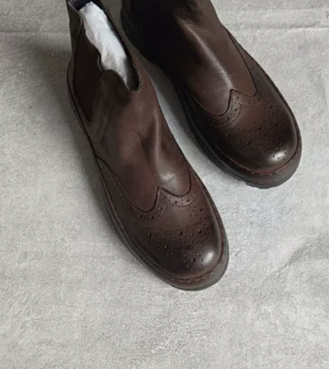 英伦风布洛克切尔西靴男真皮雕花马丁靴男士短...